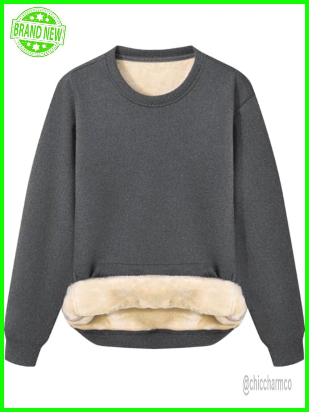 Sherpa Lined Fleece Sweatshirt Crewneck Long Sleeve Pullover Winter
